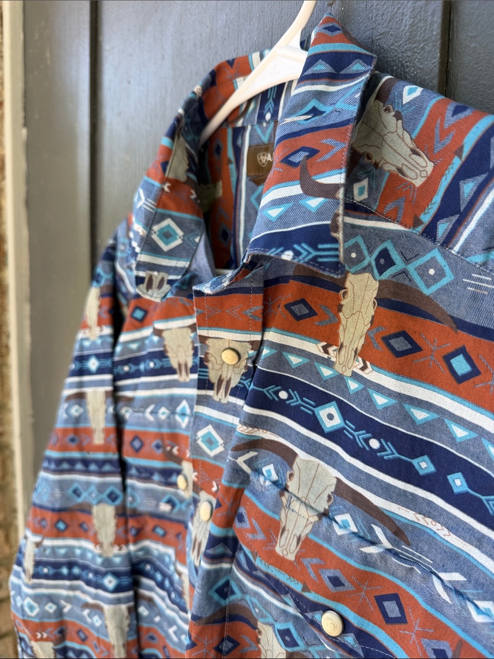 Ariat Men’s Southwestern Pattern Button-Down Shirt in Blue and Brown - Picture 5 of 6